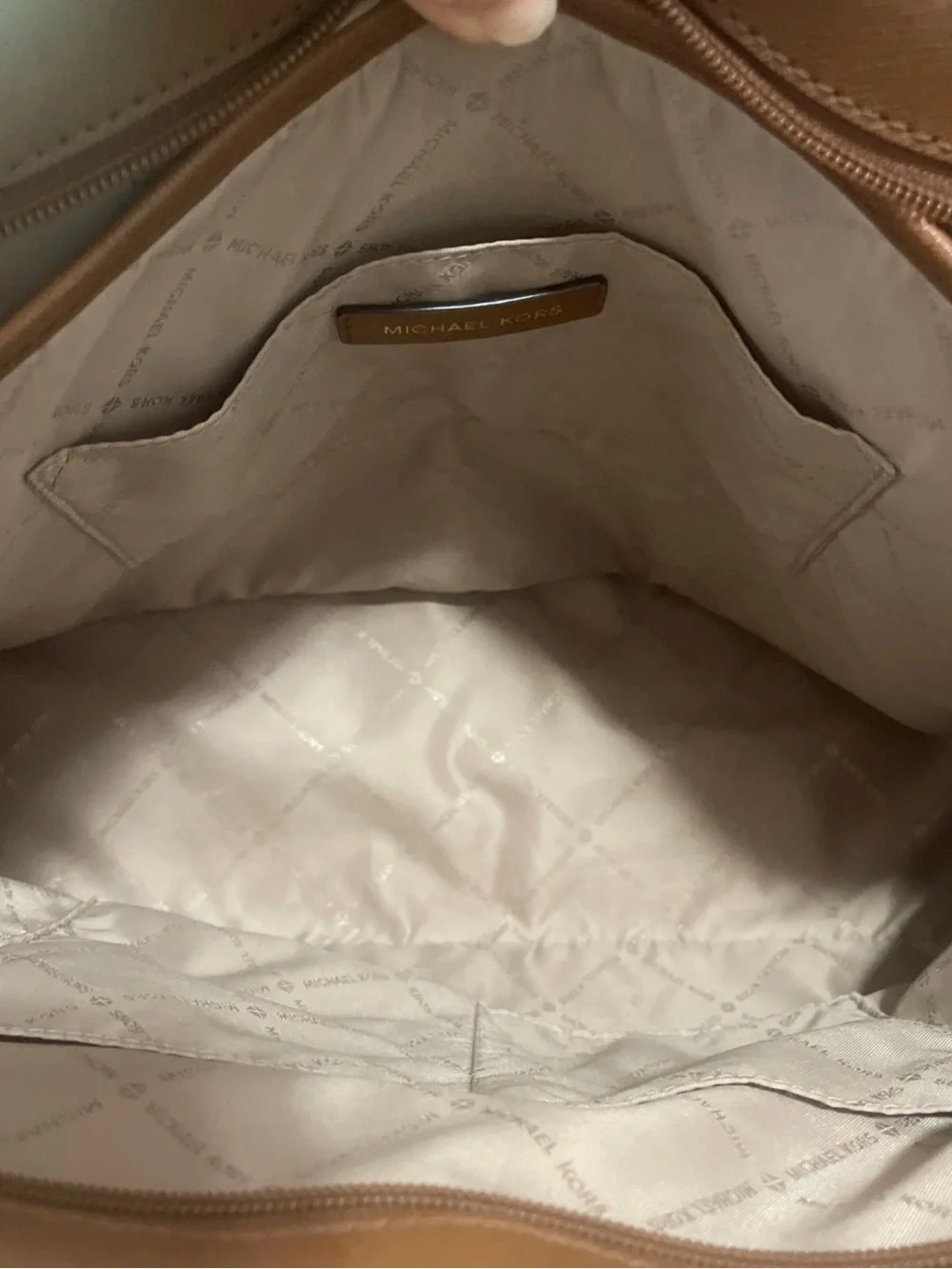 Michael Kors Camel Brown Saffiano Leather Tote with MK Charm
